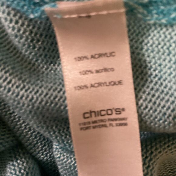 Chico's V-Neck Turquoise 3/4 Sleeve Acrylic Tunic Sweater‎ Size 2 (12-14) - Picture 7 of 7